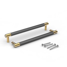 Bar Cabinet Handle Knob Pull Brushed Satin Gold/Brass Finish with Electroplated Dark Gray 9.7" (8.8" Hole Center) for Kitchen Cabinet Hardware/Dresser Drawer Handles 10 Pack