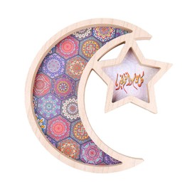 PTYQU Ramadan Kareem Moon Star Shape Tray Decoration for Home Eid Mubarak Gift Box Dessert Tray Craft Islam Muslim Party Festival Party Table Decor