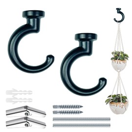 OBSTKUCHEN Large Swag Ceiling Hooks Heavy Duty Swag Hook with Hardware for Hanging Plants Ceiling Installation Cavity Wall Fixing (2 Sets, Black)