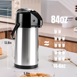PARACITY Upgraded Airpot Coffee Water Bottle with Double Pump 84oz/2.5L Stainless Steel Drink Dispenser for Hot/Cold Drinks, Lazy Susan Base, Termos Para Coffee for Party Hot Cocoa