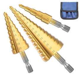 Ruidee 3Pcs Step Bits Set HSS Step Cone Drill Bit 4-12/4-20/4-32mm High Speed Steel Step Drill Bits for Wood Metal Aluminum (JZT/4-32mm)