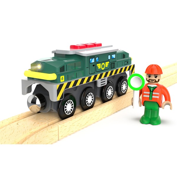 Train Toys for Wooden Train Tracks, Green Tank Battery Operated