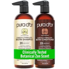 PURA D'OR Shampoo y Acondicionador Anti-Cabello de Grado Profesional Activos Concentrados 2X, Ingredientes Naturales Sin Sulfatos, Probados Clínicamente, Todos los Tipos de Cabello, Unisex
