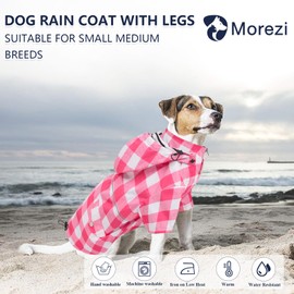 Dog rain coat waterproof raincoat puppy jacket with legs buttons zipper hood drawstring Fit for yorkie terrier schnauzer poodle border collie labrador golden retriever 4kg to 36kg Pink M