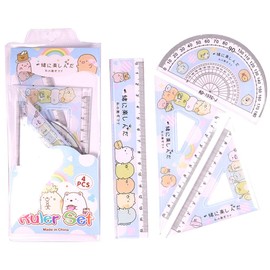 Oilmal Measuring Ruler, Cartoon Triangle Ruler, 4pcs/Set Cartoon Drawing Supplies for Students Wiring Hand Measuring