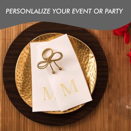Linen-Feel - Servilletas mongrammed de papel, paquete de 50 servilletas de papel dorado de 30,5 x 43,2 cm, toallas iniciales para bodas, baño, fiestas, baby shower o eventos