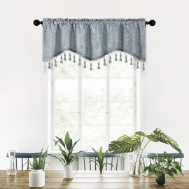 ELKCA - Cortinas de chenilla de doble cara para cocina, cenefa festoneada gris plateado para sala de estar, paquete de 1 (gris plateado, 52 pulgadas de ancho x 18 pulgadas de largo)