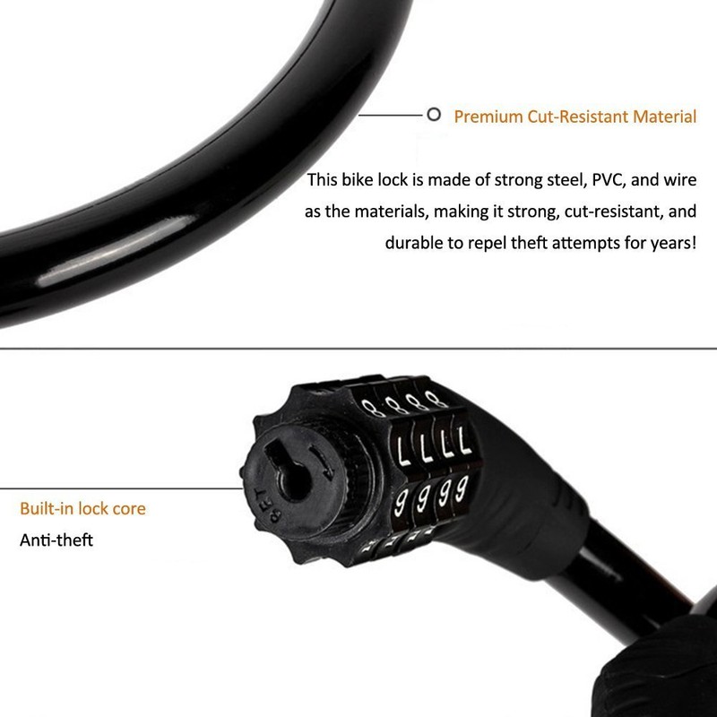 Sanwo Security Bike Lock 4 Digit Resettable Combination Cable Lock