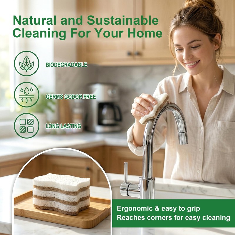 LILAC Natural Cellulose Sponges for Dishes - Ergonomic Non-Scratch Kitchen