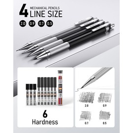 Nicpro 38PCS Art Mechanical Pencils Set in Leather Case, 3 PCS Metal Drafting Pencil 0.5, 0.7, 0.9 mm & 5 PCS 2mm Lead Holder (6B 4B 2B HB 2H 4H Colors) For Sketching Drawing With 20 Tube Lead Refills