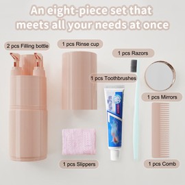 RAUWIZX Travel 8 in 1 Grooming Set, Portable Travel Toiletries Set, Multi-Functional Toothbrush Cup, Toothbrush Travel Case, Toiletries Set with Toothbrush Cup, Dispenser Bottle, Comb and Mirror