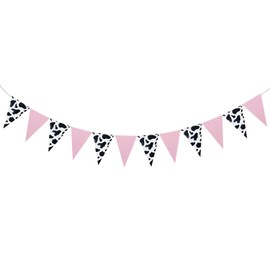 RmKbe Cow Print Triangular Paper Banner Pink Cow Print Bunting Banner Western Cowgirl Party Decoration Farm Theme Party Decoration for Women Girls