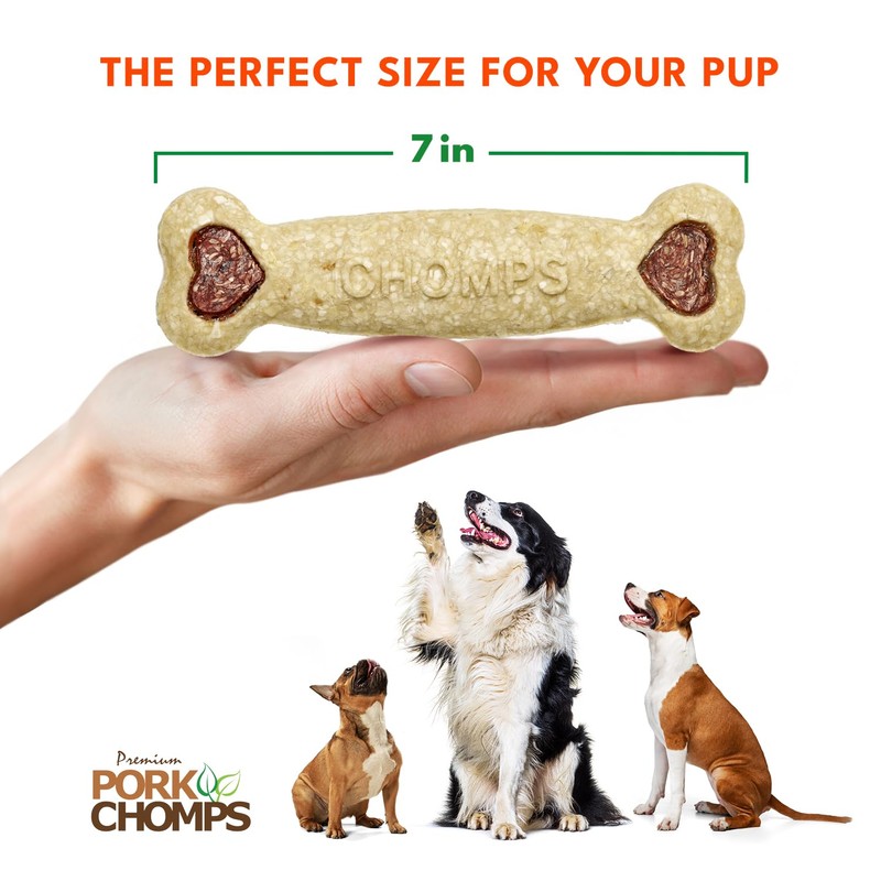 Pork Chomps Dog Chew, 7-inch Crunchy Bone, Chicken Flavor, 1