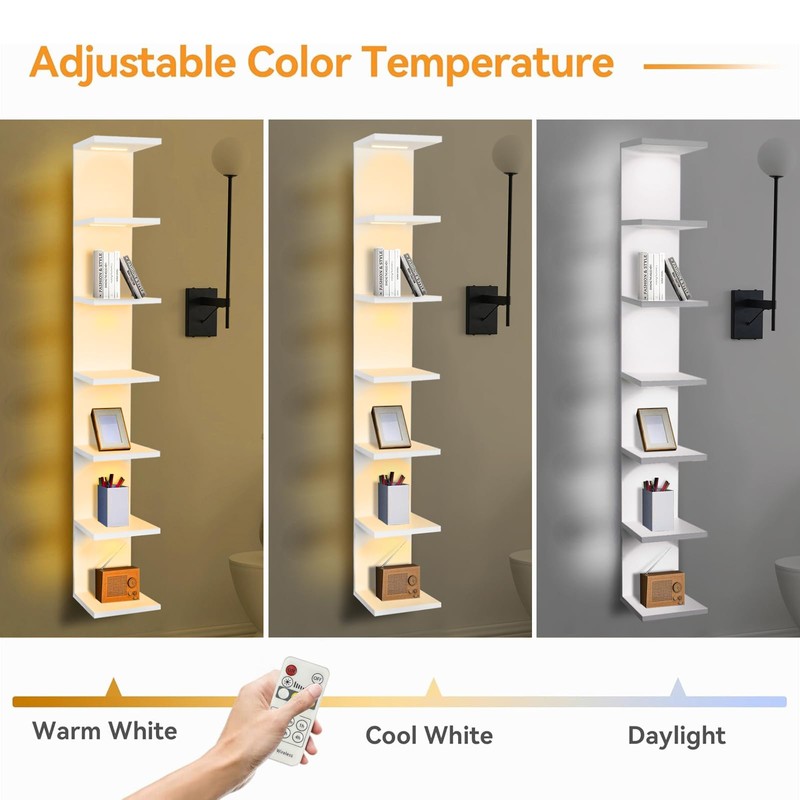 AskTag 7 Tier LED Light Wall Shelves, White