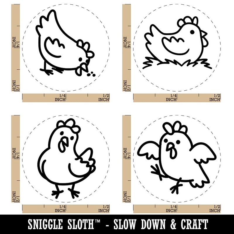 Cartoon Chicken Hen Pecking Sitting Rubber Stamp Set for Stamping