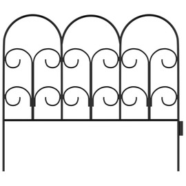 Metal Garden Fencing - Set of 5 Interlocking Panels for Flower Beds and Landscaping - Decorative Scroll Edging with Lawn Stakes by Pure Garden (Black)