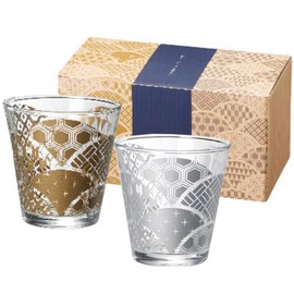 Marutatsu (丸辰) Glass Set Gold and Silver, 2 Pieces, Japanese Modern, Luxurious Gold and Silver Set, Gift Package
