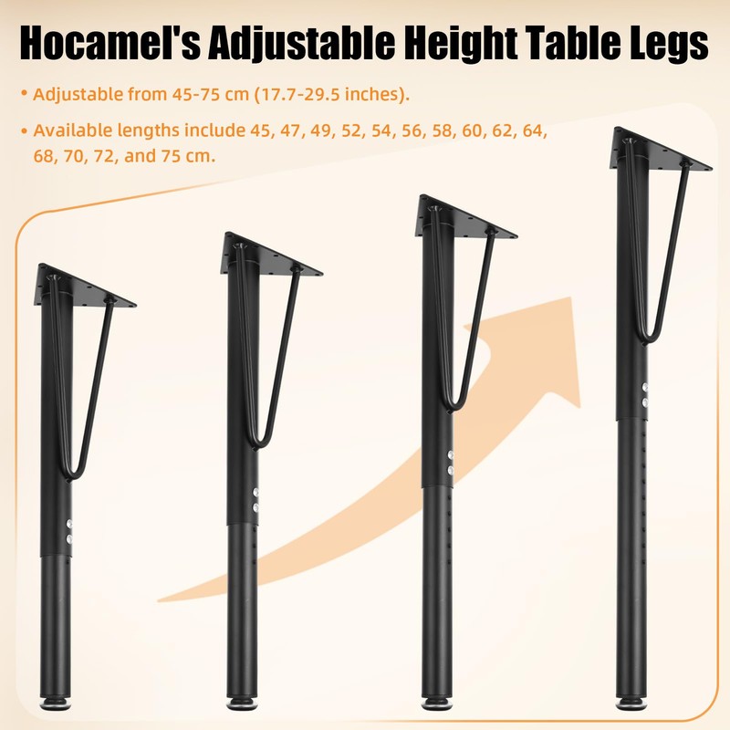 Hocamel Adjustable Table Legs 18-30 inch (45-75cm), Metal Desk Legs