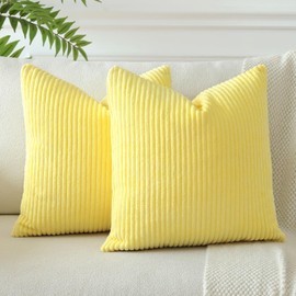 OTOSTAR Corduroy Boho Decorative Throw Pillow Covers 24 x 24 Inch Soft Striped Cushion Case Home Farmhouse Decor Pillowcase for Couch Sofa Bedroom Decorative Pillow Covers Set of 2 (Yellow)