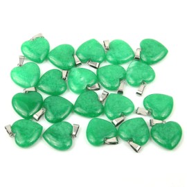 LE SKY 20 Pcs natural stone pendants heart shape healing malay jade stone charms for jewelry making