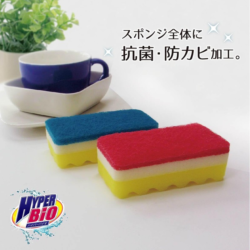 オーエ キッチンスポンジ 約縦12.2×横6.3×奥行3.8cm ハイパーバイオ ソフト スポンジ アクリルビーズ入り 不織布 抗菌 防カビ