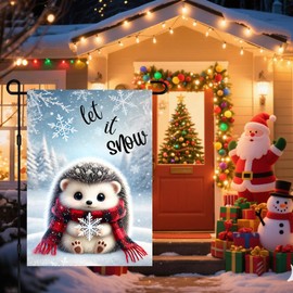 BlissYard Winter Garden Flag Hedgehog Garden Flag 12x18 Inch – Adorable Winter Animal Yard Banner Double-Sided Holiday Lawn Decor for Outdoor Christmas & Seasonal Display, Cute Snow Theme Flag
