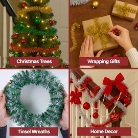 Mandala Crafts - Guirnalda de oropel dorada de 30 pies de lámina metálica fina con purpurina para árbol de Navidad, fiesta, decoración de boda y decoraciones navideñas