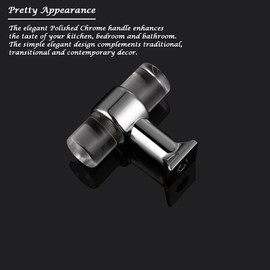 5 Pack Orger Drawer Knobs Acrylic Clear T-bar Knobs Single Hole 40 mm Length Cabinet Knobs Polished Chrome for Decor Acrylic Cabinet Handle Knobs