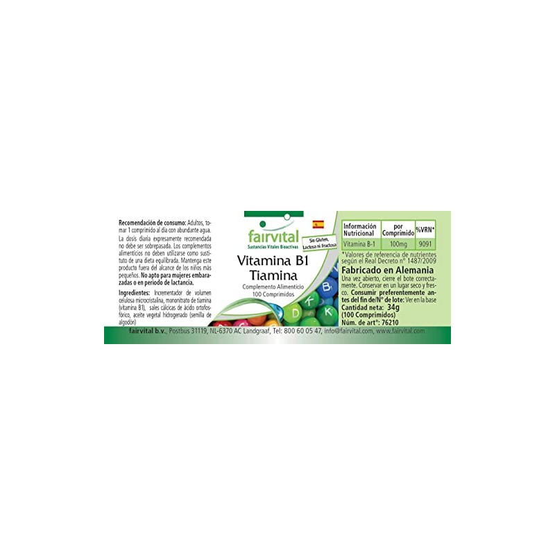 Vitamin B1 Thiamin 100mg Hochdosiert Supporting the physical & Mental