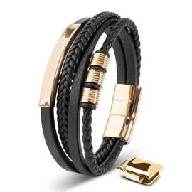 SERASAR Men's Bracelets 20cm Gold Gift Box Genuine Cowhide Leather Braided Adjustable Magnetic Clasp Multilayer Jewelry Box Rope Male Male Male Men's Bracelets Band Jewelry Accessories