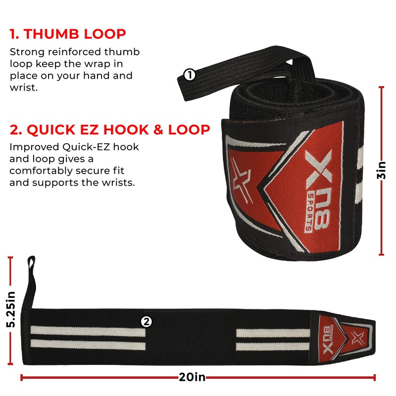 XN8 Wrist Support Wraps with Thumb Loop, Elasticated Straps for