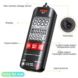 A1 - Multímetro digital inteligente antiquemaduras totalmente automático, probador de cables de cero y fuego, detector de voltaje sin contacto, mide rápidamente con precisión el voltaje, corriente,