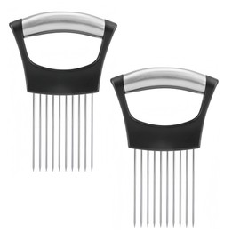 2 PCS Stainless Steel Cutting Kitchen Gadgets,Onion Slicer, Onion Holder for Slicing, Vegetable Cutter for Potato and Tomato, Lemon Avocados, Eggs, Food Slicer Assistant Tool