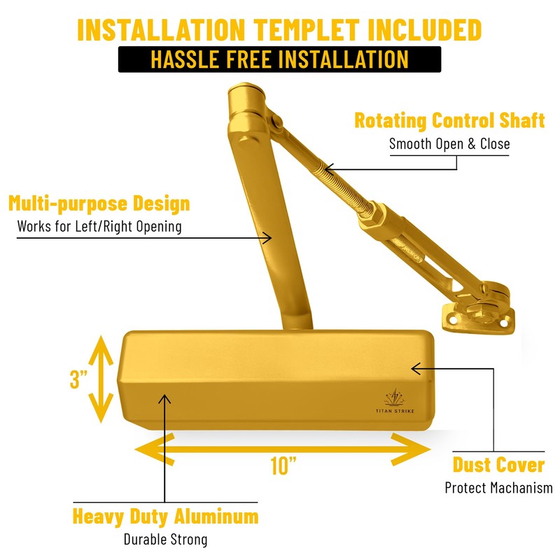 TITAN STRIKE Heavy Duty Automatic Door Closer with Hold Open,