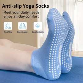 TENQUAN Womens & Mens Non-slip Grip Socks for Yoga, Pilates, Hospital, Anti-skid Slipper Barre Socks for Home Workout Sports (2 Pairs Blue, Unisex S (UK 3-5 / EU 35-38))