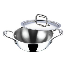 Vinod Platinum Triply Stainless Steel Extra Deep Kadai with Stainless Steel Lid 1.5 litres Capacity (20 cm Diameter) | 20 cm Triply Stainless Steel Kadai, Silver (Induction and Gas Stove Friendly)