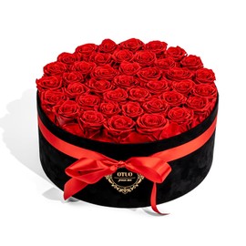 Otuo 40 Real Preserved Roses in Suede Box Forever Roses Last Up to 3 Years, Valentine Day Flowers for Delivery Prime, Mother’s Day, Birthday, Christmas - Red