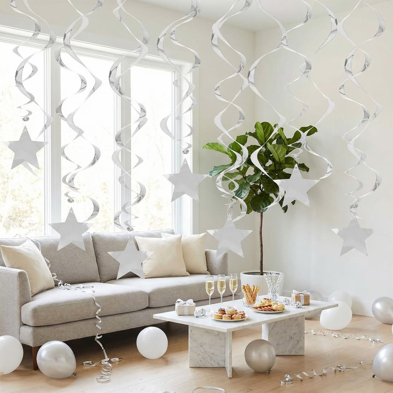 Sdfvsdg Silver Star Hanging Swirl Decorations Ceiling Swirl Foil Decoration