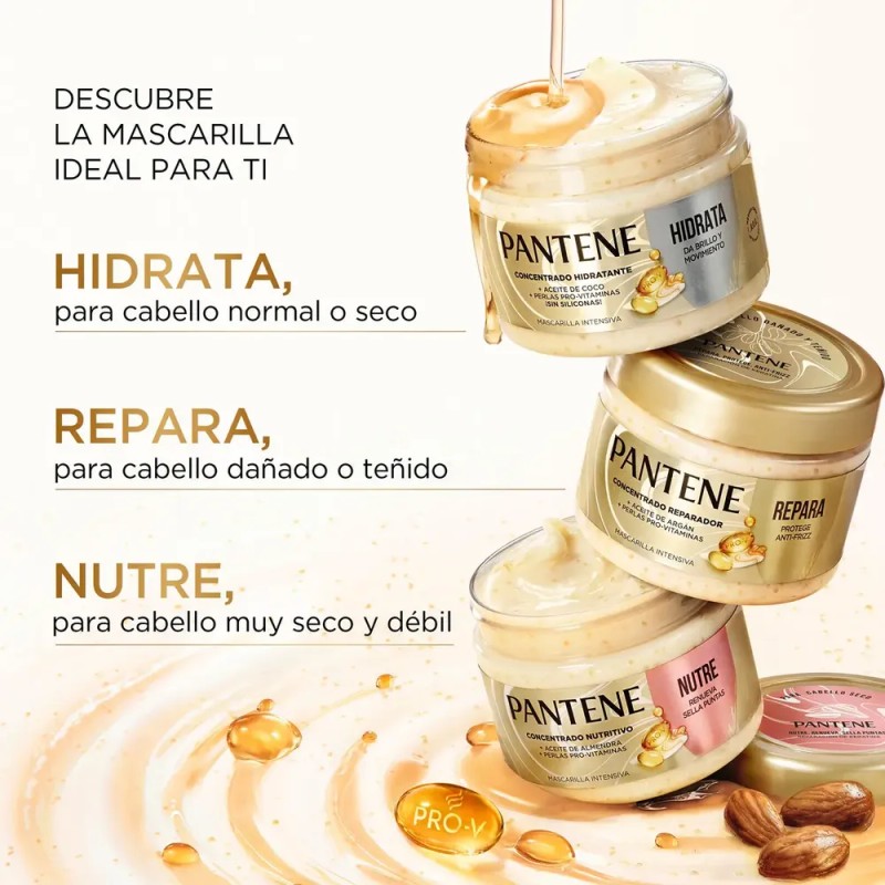 Mascarilla para cabello Pantene Hidrata, da Brillo y Movimiento con