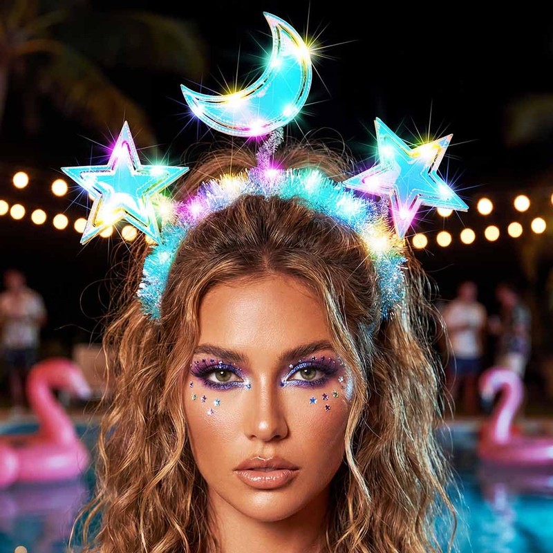 BARTOSI Light Up Moon Star Headbands LED Glow Headband Holiday