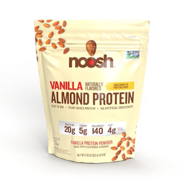 NOOSH Plant Based Almond Protein Powder Vanilla 35 Gram - Vegan, All Natural Ingredients, Non-GMO, Gluten Free, Kosher, Peanut Free, Soy Free, Dairy Free (Vanilla)