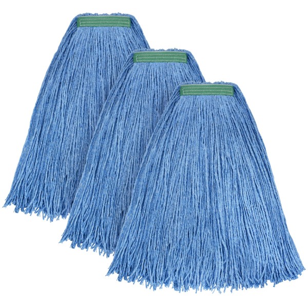 Matthew Cleaning 20oz 3Pack Cotton Floor Mop,Cotton Looped-Open String Heavy Duty String Mop Refills, Universal Headband Blend Mop,Mop Head Replacement for Home, Industrial and Commercial Use(Blue)