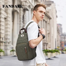 FANDARE Retro Chest Bag Sling Bag Small Backpack School Bag Shoulder Bag School Backpack Sports Bag for Women Men Commuting School Leisure Travel Daypacks Durable Polyester, Army Green, l