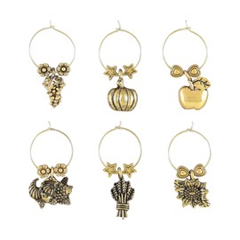 UPware Give Thanks Wine Charms, Zinc Alloy Wine Glass Tags for Stem Glasses, Drink Markers Identifiers for Parties, Tastings, and Entertaining, Gold, Set of 6