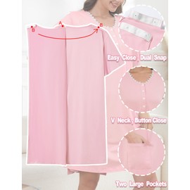 Labor Gowns for Hospital delivery Nursing Nightown Open Back Tear Away Snap Hospital Gowns for Women(Pink-L)