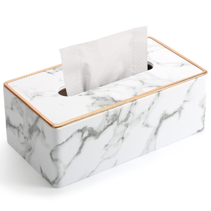 KINGFOM Rectangular PU Leather Tissue Box Holder, Facial Tissue Case