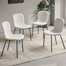 somedream Dining Chairs Set of 4 PU Leather Dining Room Chairs with Black Metal Legs, Mid Century Modern Dining Chairs for Kitchen & Dining Room - Boucle White