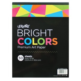 U-Create Bright Colors Premium Art Paper, 12" x 9", 50 Sheets, Assorted Bright Colors, 65 lbs (95663)