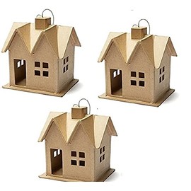 Factory Direct Craft Set of 3 Paper Mache Primitive Saltbox House Ornaments | Unfinished for DIY Holiday Decorations