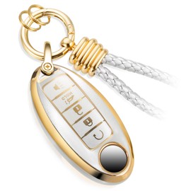 CTRINEWS for Nissan Key Fob Cover with Upgraded Anti-lost Luxury Keychains, Fashionable Matte Metallic Silver Soft Case for Altima Maxima Armada Sentra FX QX (5 Button) (Gold, A3)